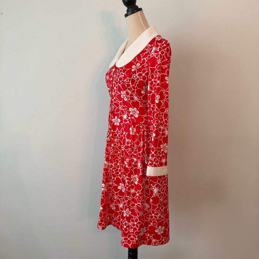 🌺 Vintage Emilio Borghese Red Floral Mod Dress Peter Pan Collar 70s Flawed Sz M - Picture 9 of 16